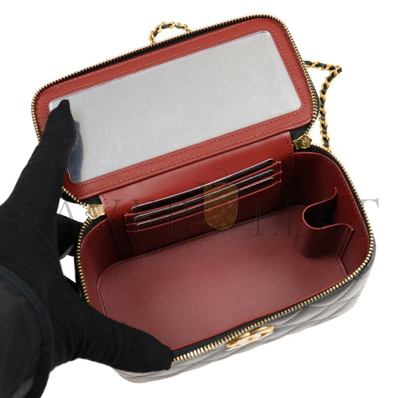 CHANEL COW LEATHER MAKEUP BAG BOX BAG CROSSBODY BAG SHOULDER BAG WOMEN'S BLACK AP3651 (16*10*8cm)